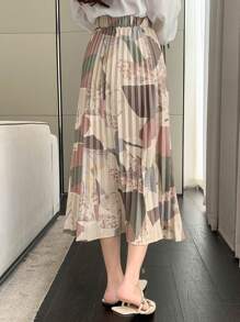 DAZY Geometric Print Pleated Elastic Waist Women's Skirt