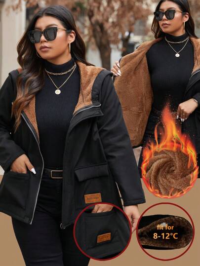 Calvaya 大码前拉链简约连帽夹克，休闲日常穿着，适合冬季