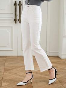 DAZY Women's Casual Plain Flare 7/8 Length Jeans Work Women Clothes