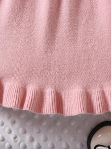 SHEIN Robe pull à col montant à manches longues avec volants et blocs de couleurs mignons pour bébé fille, robe en tricot élégante pour l'automne/l'hiver