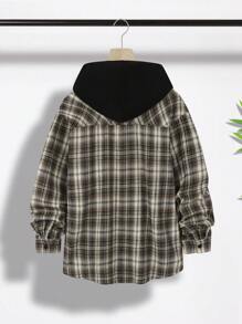 SHEIN Teen Boys' Casual College Style Comfortable Fashion Minimalist Practical Versatile Cute Soft Sweatshirt, Suitable For Daily Wear, School, Outdoor, Sports, Autumn/Winter, Letter & Plaid Print With Hood