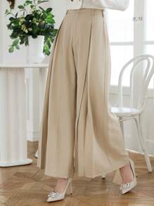 DAZY 纯色阔腿褶皱及地女裤，教师裤