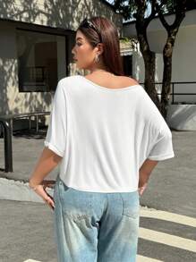 SHEIN EZwear Áo thun tay cánh dơi màu trắng cỡ lớn dành cho phụ nữ cỡ lớn - trắng - Xem 2