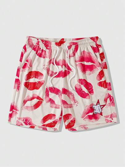 Street Life Short en maille imprimé lèvres pour hommes, couples pour la Saint-Valentin, printemps/été