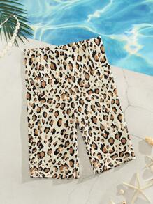 Mid-Length Leopard Print Swim Bottom Pants With Pockets For Women Summer - Multicolor - View 8