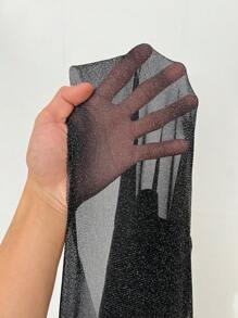 Viva Relle Vestido largo lujoso de manga larga con campana y un hombro de malla brillante para mujer talla grande, Día de San Valentín