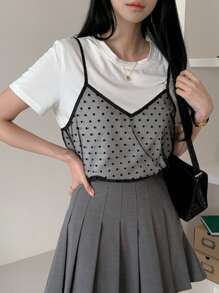 DAZY Women 2-In-1 Contrast Color Short Sleeve T-Shirt, Casual And Fashionable For Daily Wear - Black and White - View 2