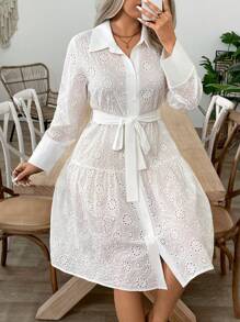 Breezaya Plus Size Embroidered Dress, Casual Simple Elegant Design For Everyday Wear