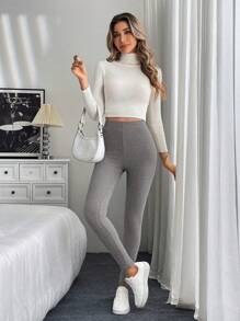 SHEIN LUNE Women  High Waist Leggings, Casual Bottoms Four Seasons - Silver - View 6