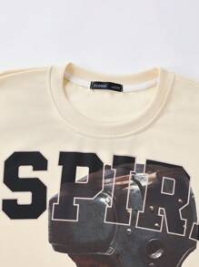 ROMWE MEN Street Life 男式平角印花 T 恤 - 宽松短款 - 杏色 - 查看 6