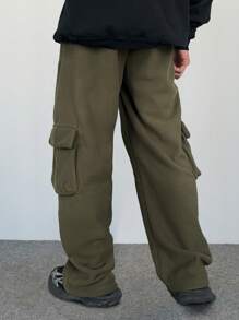 Manfinity Homme Men's Loose, Casual, Straight, Plush Trousers, Autumn And Winter Clothing Suitable For Daily Commuting