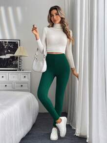 Easowa Women Ribbed High Waist Leggings Four Seasons,Casual - Dark Green - View 6