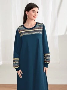 Mulvari 几何印花灯笼袖运动衫连衣裙、长袖上衣