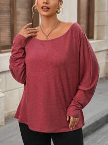 SHEIN LUNE Conjunto informal holgado de 3 piezas (camiseta de manga larga, cuello sesgado y colorido) tallas grandes, adecuado para Año Nuevo, Día de San Valentín, Acción de Gracias, Navidad, Fiesta nacional, Nochevieja, Fiesta de Navidad, decoración navideña, ropa de hogar navideña, vacaciones de primavera
