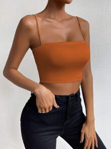 SHEIN Unity Women Solid Color Cropped Slim Fit Camisole - Brown - View 3