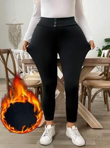 Calvaya Leggings con forro térmico negro de talla grande, estilo minimalista casual para uso diario en invierno