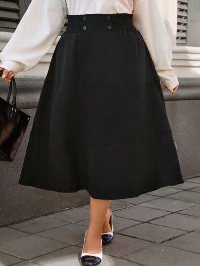 SHEIN Clasi Plus Size Solid Color A-Line Elegant Casual Skirt