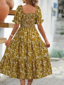 SHEIN Clasi Women's Floral Print Puff Sleeve Midi Dress