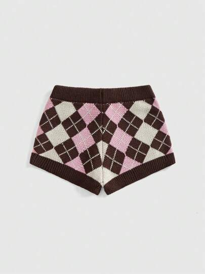 Kawaii Y2K Gyaru Himekaji Retro Sweet Warm Collegiate Low Waist Plaid Women Sweater Shorts