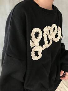 FRIFUL Women's Casual Loose Letter Ruffle Trim Round Neck Long Sleeve Sweatshirt, Autumn/Winter