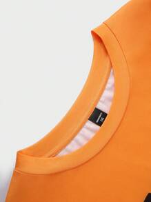 Manfinity VCAY Plus Size Men's Loose Fit Streetwear Sun & Letter Print Crew Neck Long Sleeve T-Shirt - Orange - View 6