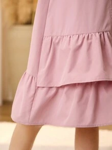Tween Girl' Pink Ruffle Hem Asymmetrical Patchwork Casual Everyday Dress,Holiday,Summer,Travel - Pink - View 3