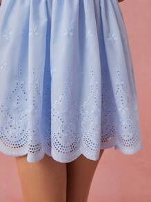 Enchnt Abito estivo/invernale romantico da donna, con ricamo floreale, senza maniche, colore azzurro pallido, con cintura. Elegante e dolce per San Valentino, vacanze, uscite romantiche e uso quotidiano.