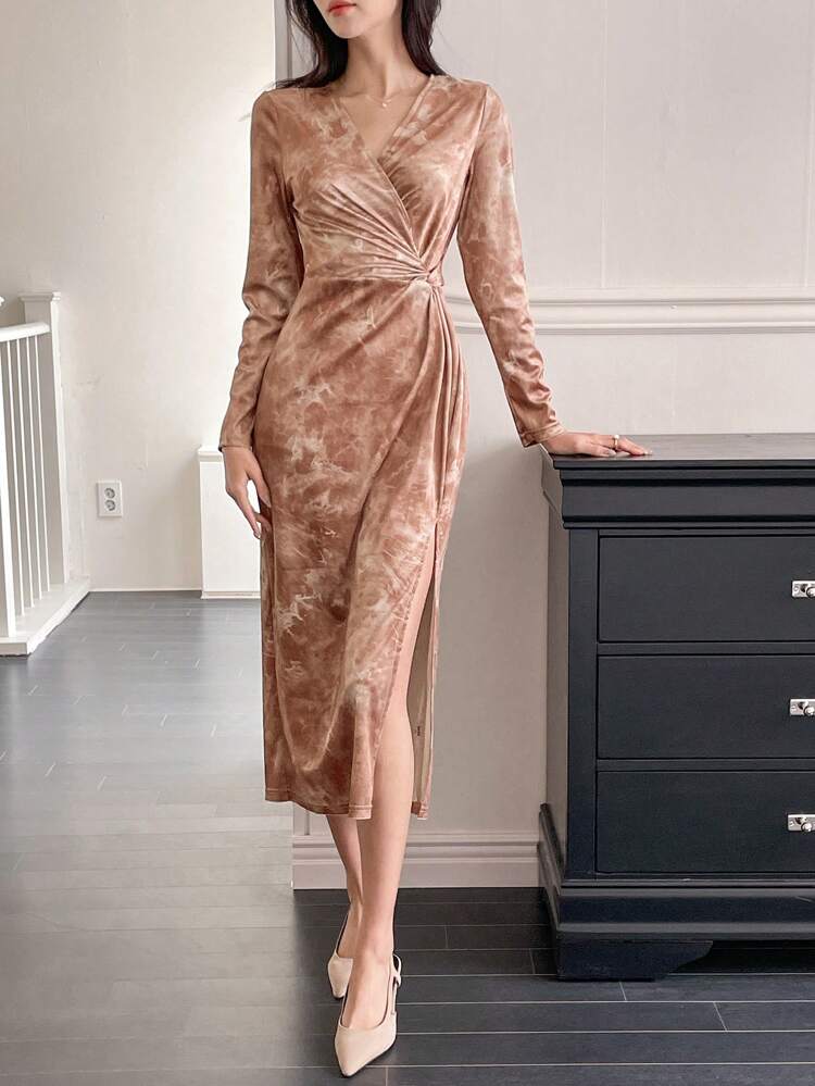 Velvet Long Sleeve Bodycon Dress, High-End Elegant French Minimalist Style,Fall Dress Maxi Dress