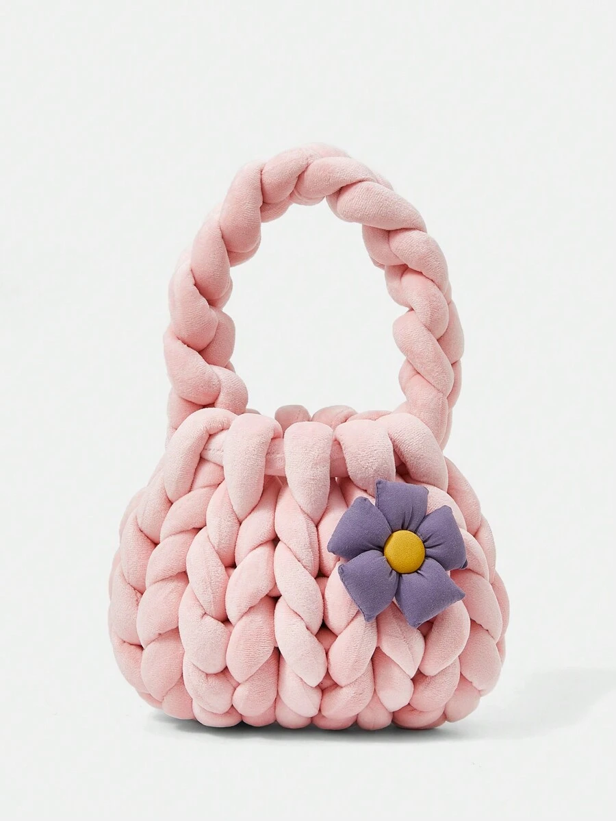 SHEIN MOD Túi đeo vai xếp ly họa tiết hoa 3D dễ thương cho ngày lễ tình nhân - Hồng - Xem 1