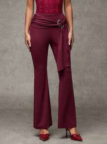 SHEIN BAE Women's Solid Color Casual Pants, Simple And Fashionable For Daily Wear - Hot Pink - View 2