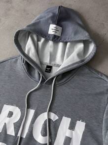 Manfinity EMRG Men's Casual Letter Printed Gradient Color Hoodie - Grey - View 4