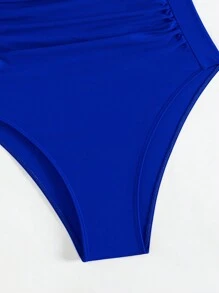 SHEIN Swim Summer Beach Women's One-Piece Swimwear With Ruffle Detailing And Halter Neck Tie - Royal Blue - View 5