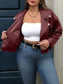 Calvaya 大码时尚短款摩托车皮夹克，秋季