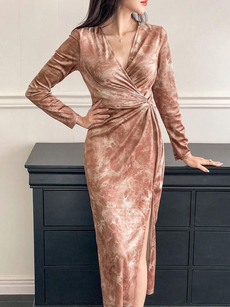 Velvet Long Sleeve Bodycon Dress, High-End Elegant French Minimalist Style,Fall Dress Maxi Dress