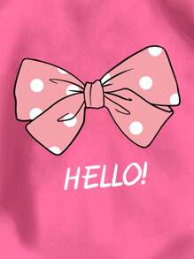 SHEIN HELLO! Pink Polka Dot Bow, Cute, Beautiful "I Love Mummy And Daddy" Slogan, Casual Relaxed Fit Knitted Thick Hoodie Sweatshirt For Young Girls, Everyday Comfortable Wear