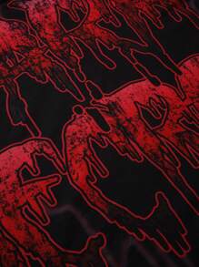 Manfinity VCAY Camiseta de manga corta con cuello redondo y gráfico oscuro de estilo callejero de moda para hombres de talla grande