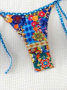 Swim Vcay 印花荷葉領比基尼套裝，兩件式，夏季泳裝海灘套裝