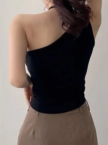 DAZY Women's Oblique Shoulder Tight Fitting Camisole Tank Top