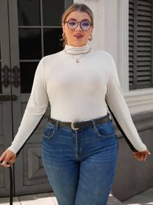 SHEIN Clasi Plus Size Patchwork Contrast Color Casual T-Shirt, Minimalist & Fashion, For Everyday Wear - Black and White - View 6