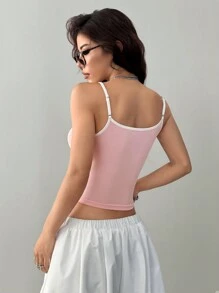 Coolane Women's Y2K Streetwear Number Pattern Contrast Piping Halter Top - Pink - View 2