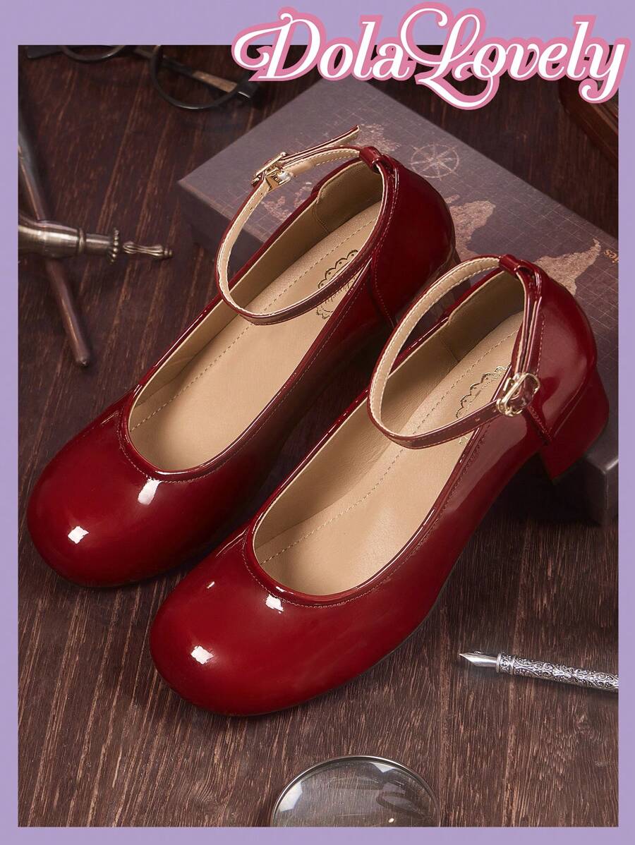 Chaussures Mary Janes Femme - Plates, Talon épais, Cuir, Sangle Réglable, Bout Rond (marron, Taille 39.5 EU)