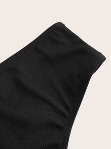 SHEIN Swim Curve Summer Beach Plus Solid High Waisted Bikini Bottom - Black - View 3