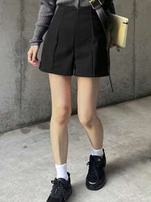 FRIFUL Women Casual Solid Color High Waist Shorts