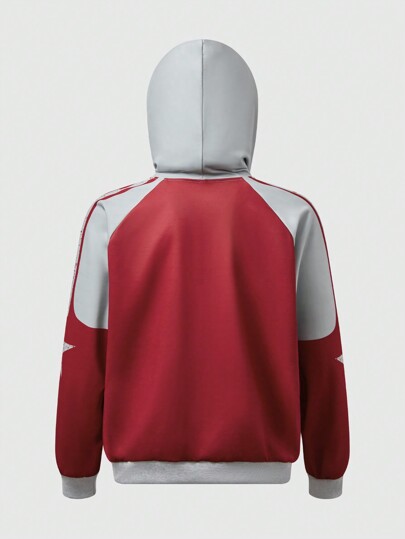 Street Life Sweat-shirt à capuchon zippé, manches longues, décontracté, avec impression lettrage bicolore pour hommes