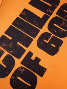 Manfinity VCAY Plus Size Men's Loose Fit Streetwear Sun & Letter Print Crew Neck Long Sleeve T-Shirt - Orange - View 2