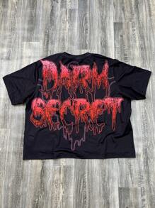 Manfinity VCAY Camiseta de manga corta con cuello redondo y gráfico oscuro de estilo callejero de moda para hombres de talla grande