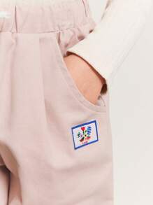 SHEIN Young Girls Pink Woven Drawstring Waist Embroidered Balloon Leg Casual Pants - Pink - View 4