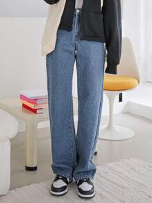DAZY High Waist Straight Leg Jeans,Back To School Clothes - Medium Wash - View 6