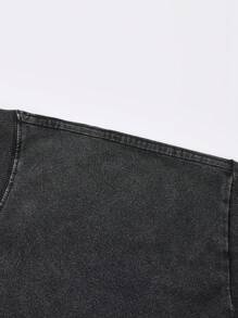 ROMWE MEN Street Life Men's Religious Washed Drop Shoulder Loose Short Graphic Print T-Shirt - Black - View 6