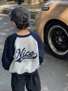 SHEIN 1pc Young Boys Raglan Sleeve Print Loose Fit Crew Neck Pullover Sweatshirt, Casual School Style, Suitable For Graphic T-Shirt, Kids Shirts, Cute T-Shirts, Everyday, School, Outings, Sports, All Seasons,In Fall/Winter - Navy Blue - View 3